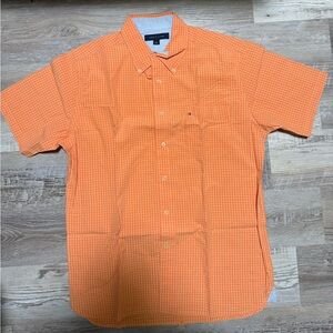 Tommy Hilfiger Men's Bright Orange Checkered Shirt